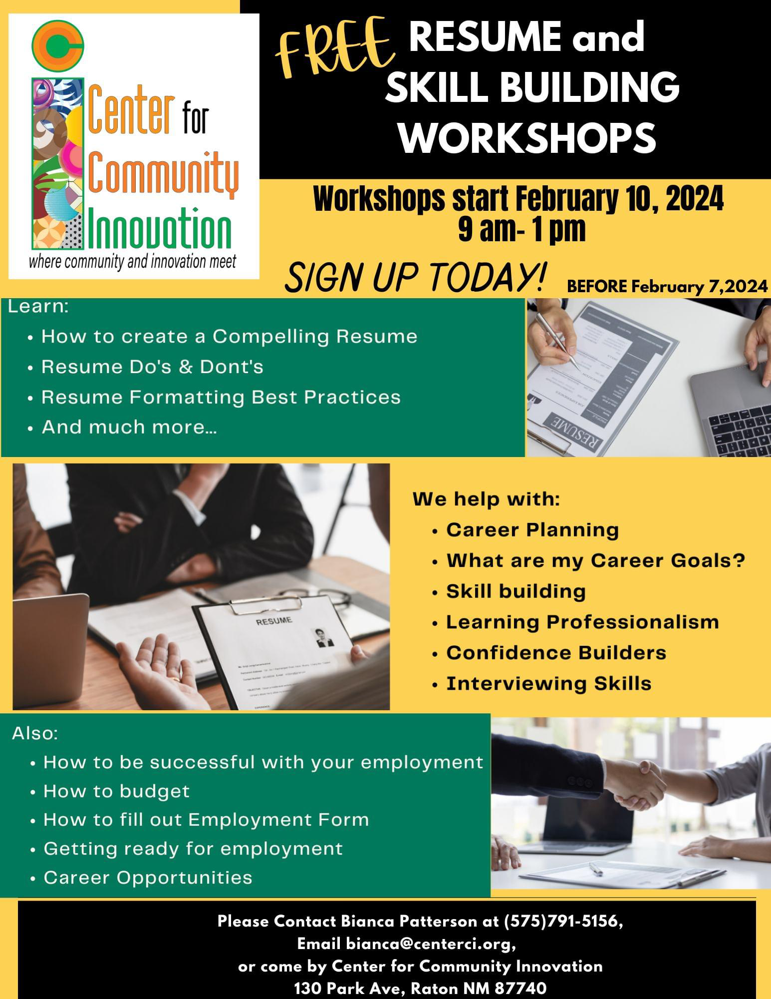 free resume and skill building workshops