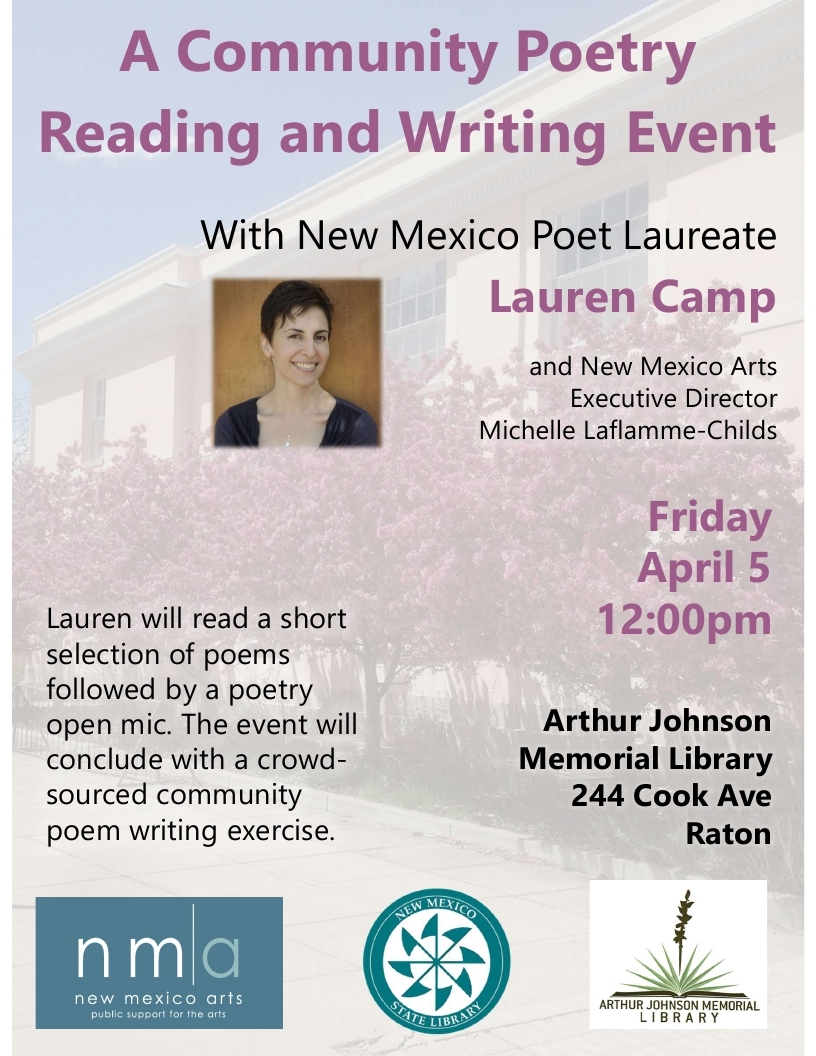 NM Poet Laureate Lauren Camp to Visit Raton
