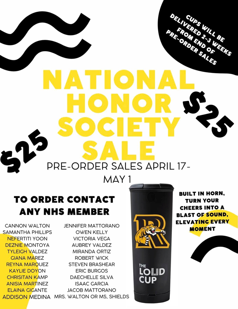 National Honor Society Selling Novelty Cups