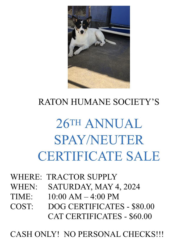 Raton Humane Society Certificate Sale May 2024