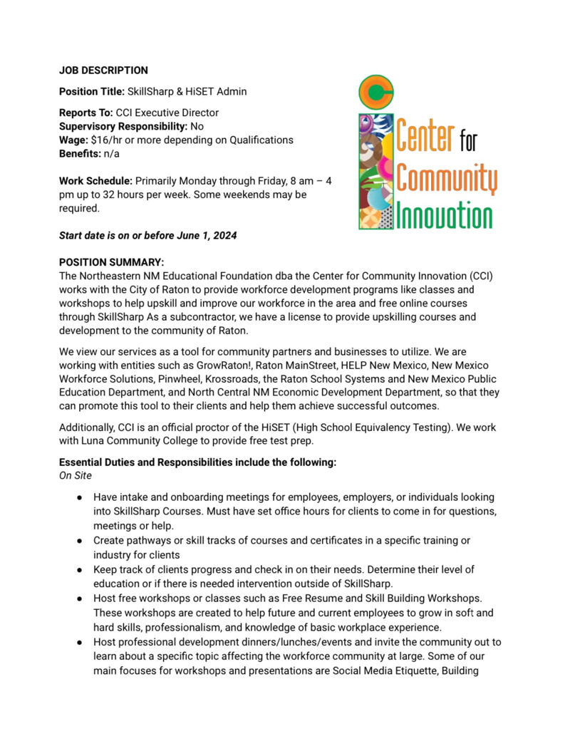 Help Wanted – Center for Community Innovation