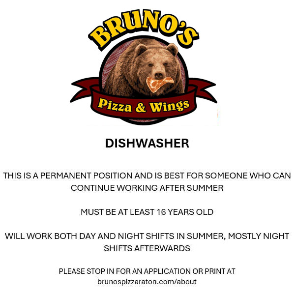 Brunos Pizza and Wings Hiring Dishwasher