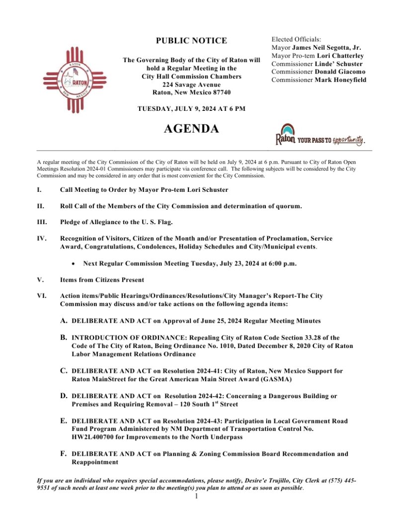 2024-07-09 Raton City Commission Agenda.pdf_page_1