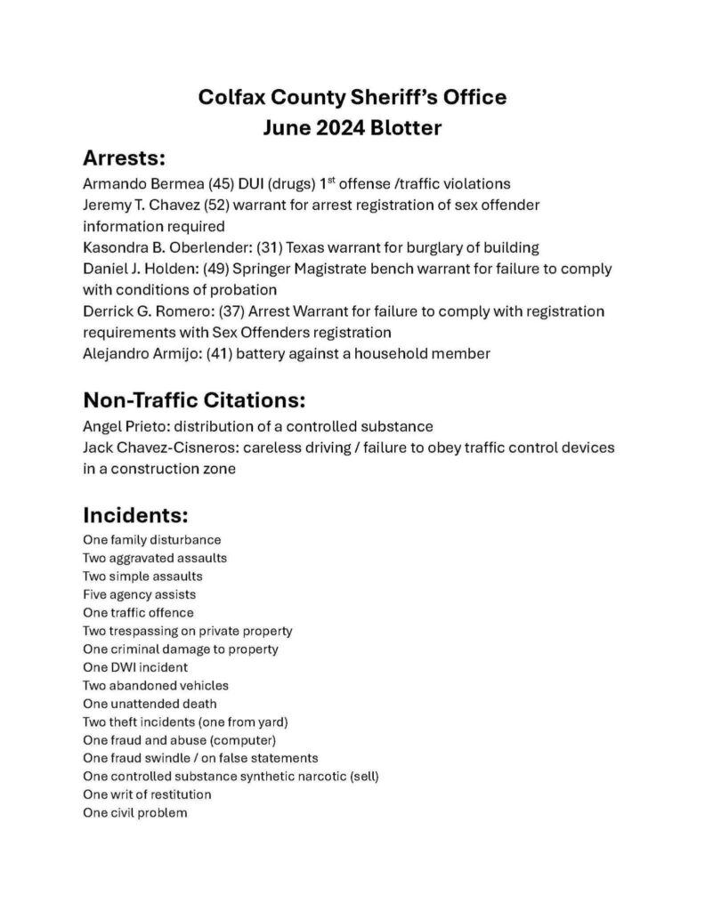 Colfax County Blotter June 2024-1