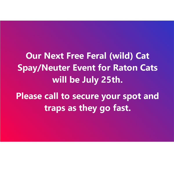 FREE Feral (wild) Cat Spay/Neuter Event – July 25, 2024