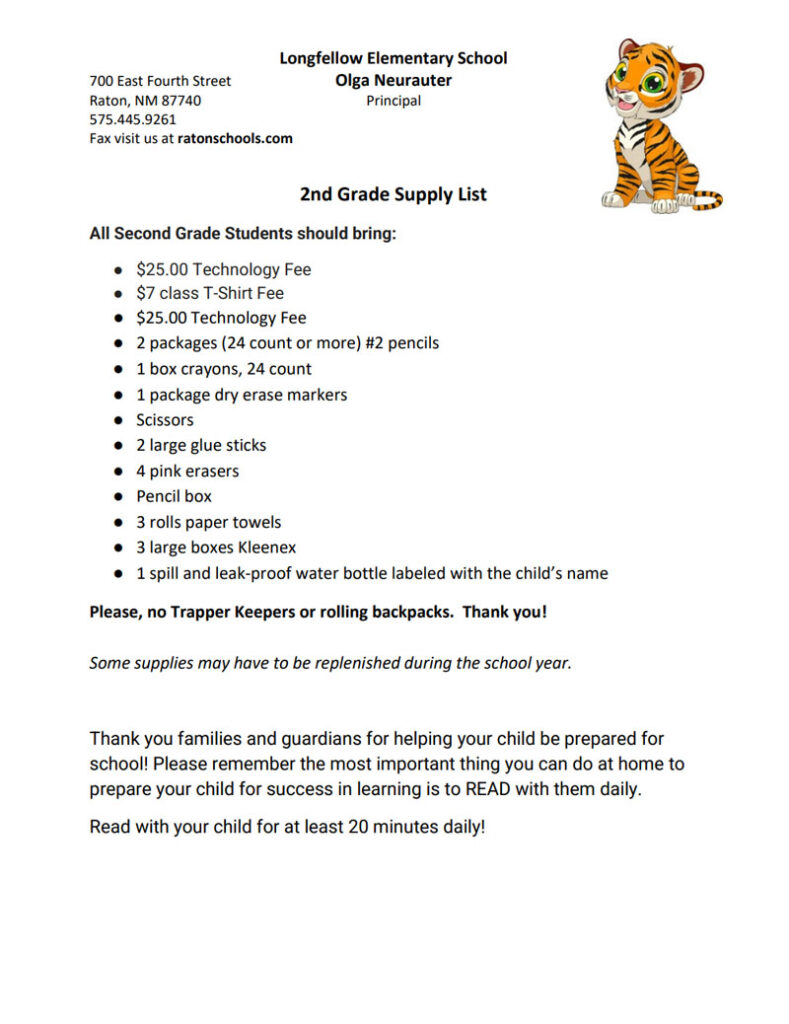 LES 2nd Grade Supply List