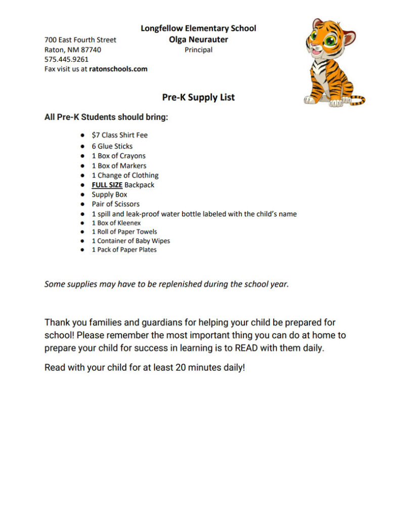 LES Pre-K Supply List