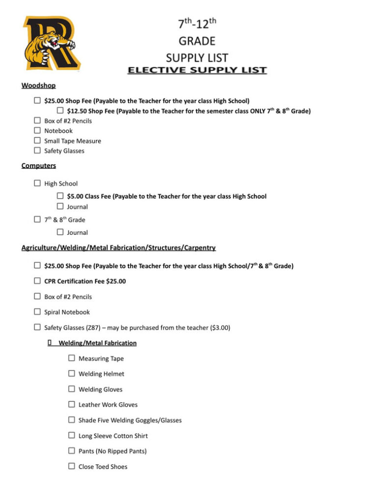 RHS 9th-12th Grade Elective Supply List-1