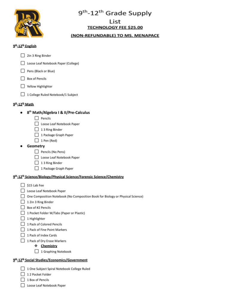 RHS 9th-12th Grade Supply List-1