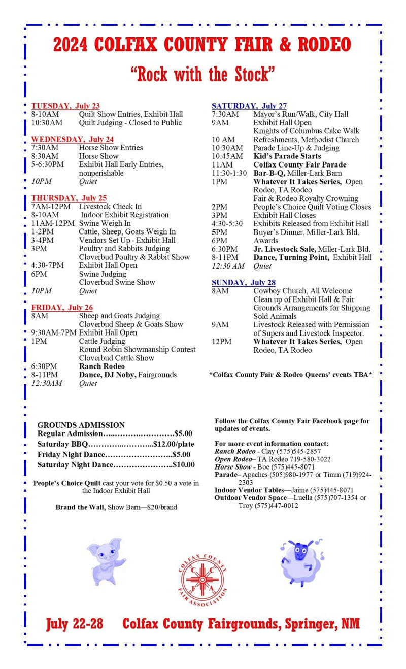 Colfax County Fair Schedule of Events