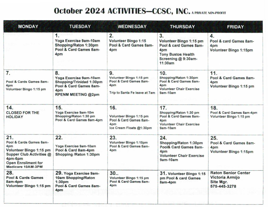 Senior Center October 2024 Activity