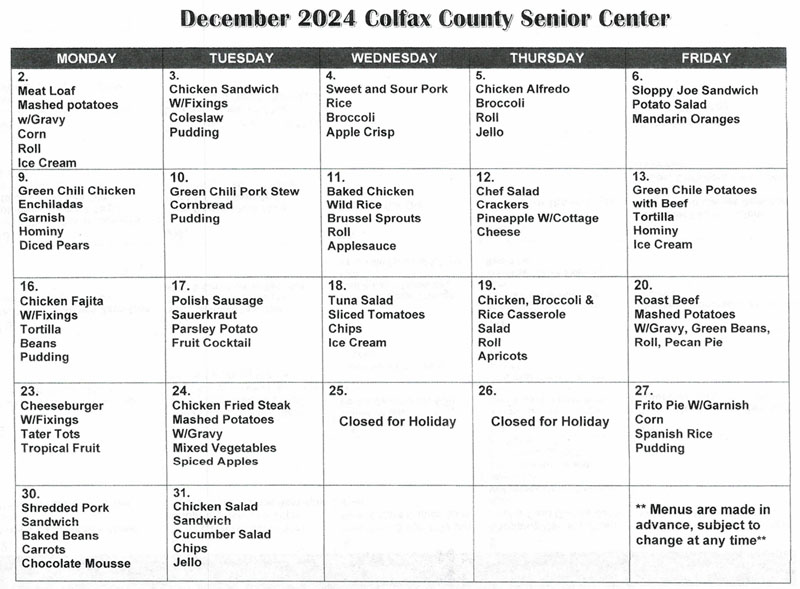 Senior Center Lunch Dec 2024