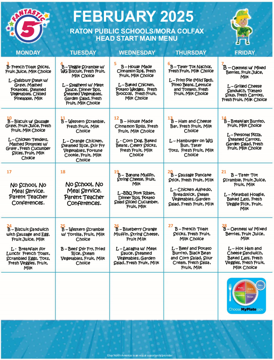 School Lunch Menu February 2025